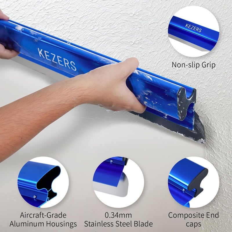 KEZERS 22" /55 cm Skimming Blade, 0.3mm Stainless Steel Blade, Smoothing & Knockdown Drywall Knife, Extruded Aluminum, Durable Wall-Board, High-Impact End Caps - Image 5